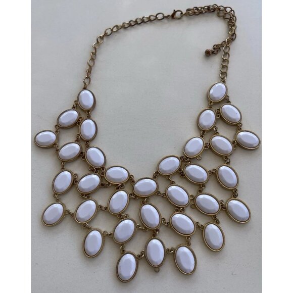 Vintage Estate Necklace Gold Tone Chain Bib Style Statement White Oval Gems 20” - Picture 8 of 10